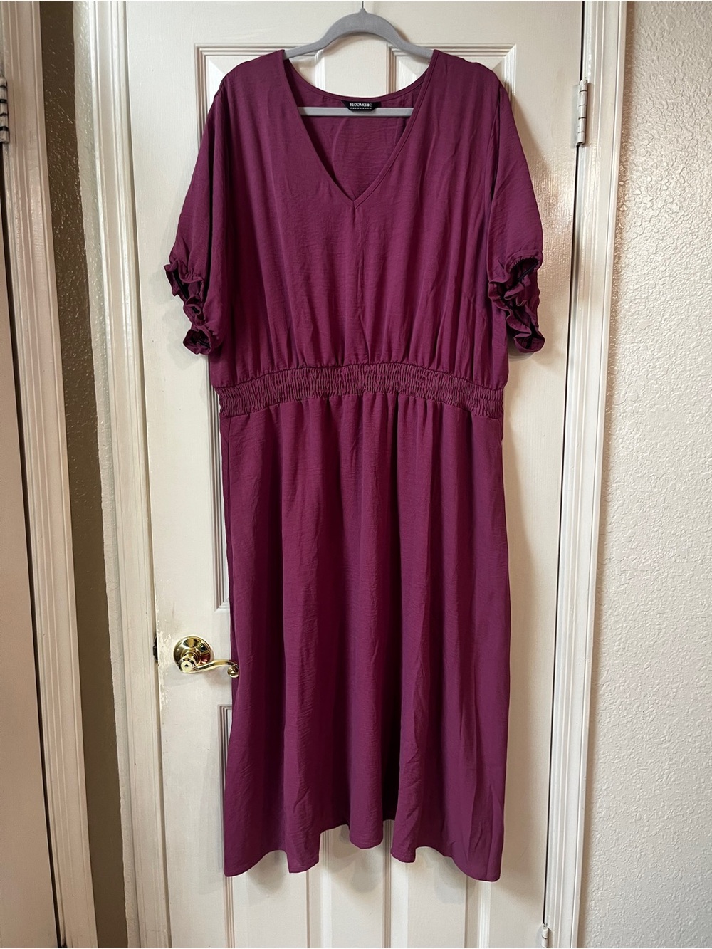 BloomChic V-Neck Midi Dress in Plum